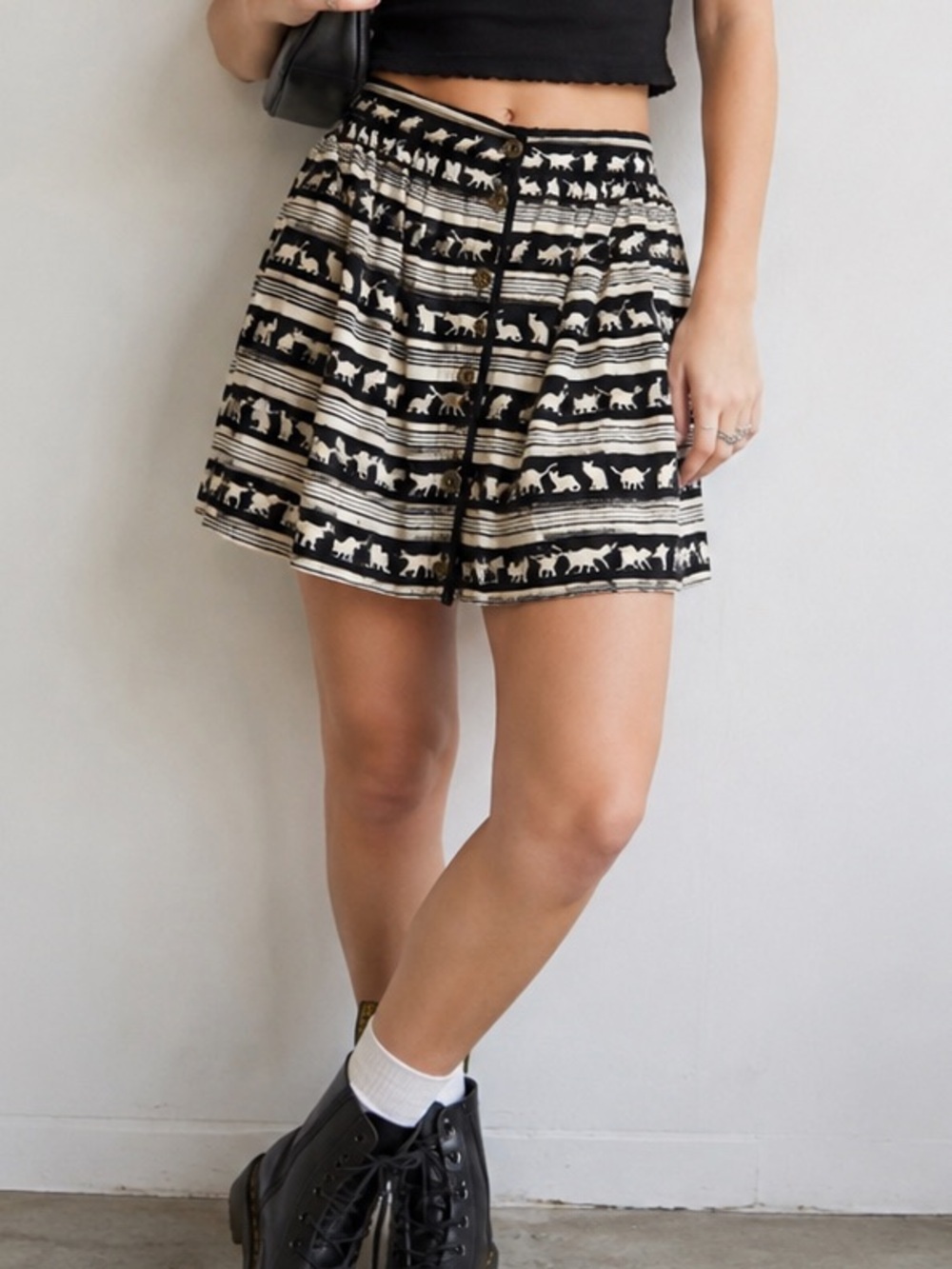 Cooperative Urban Outfitters Cat Print Rayon Button Front Mini Skirt Size S